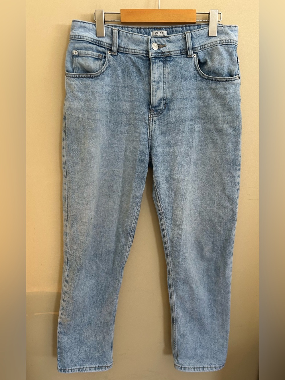 Roxy Light Blue High Rise Button Fly Straight leg Stretch Denim Jeans